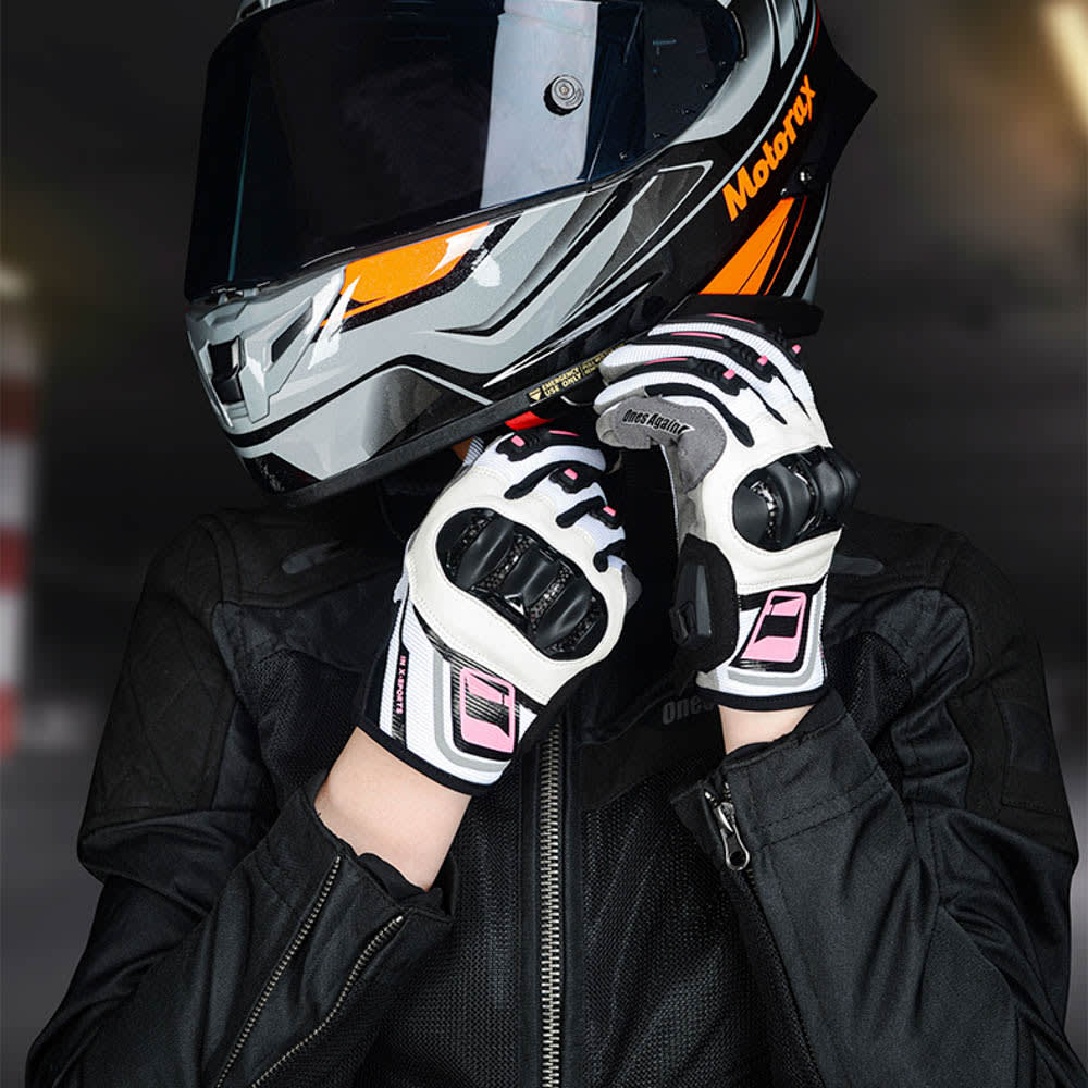 Guantes para moto ones again mg28 rosa con protecciones touch