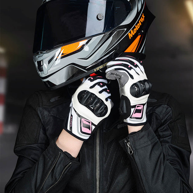 Guantes para moto ones again mg28 rosa con protecciones touch