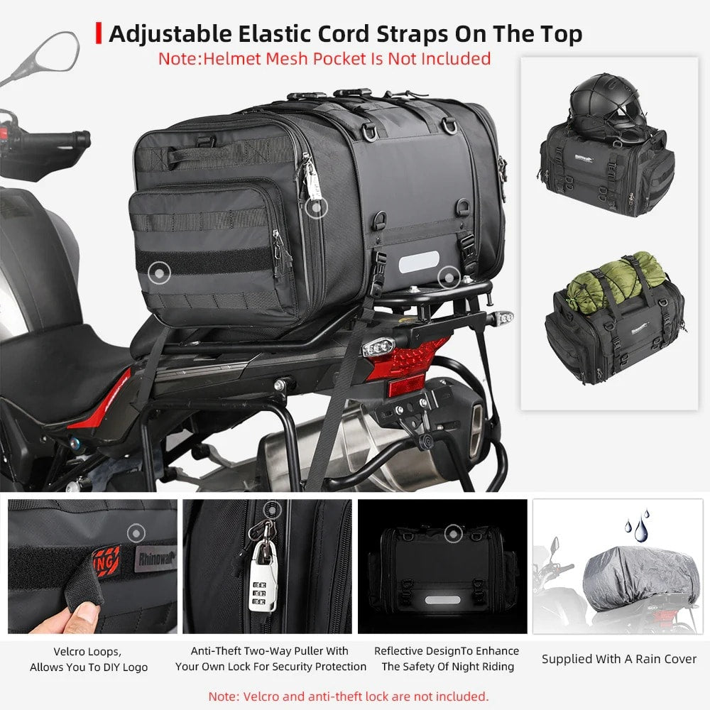 Bolso cola para moto rhinowalk MT4060 40 a 60 litros expandible impermeable
