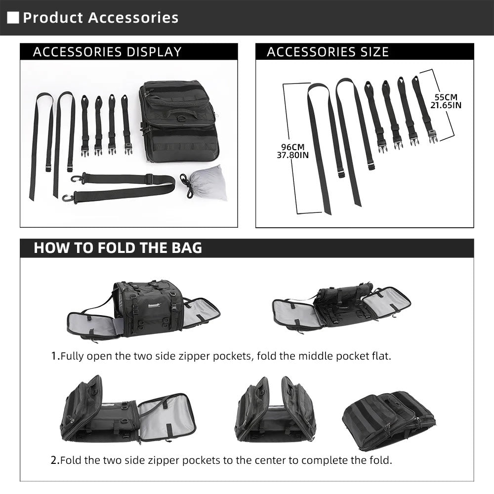 Bolso cola para moto rhinowalk MT4080 60 a 80 litros expandible impermeable