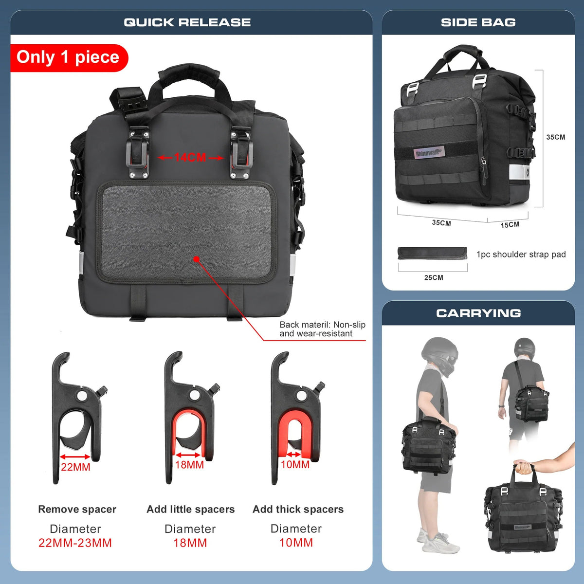 Bolso lateral para moto rhinowalk MT2040 25 litros impermeable