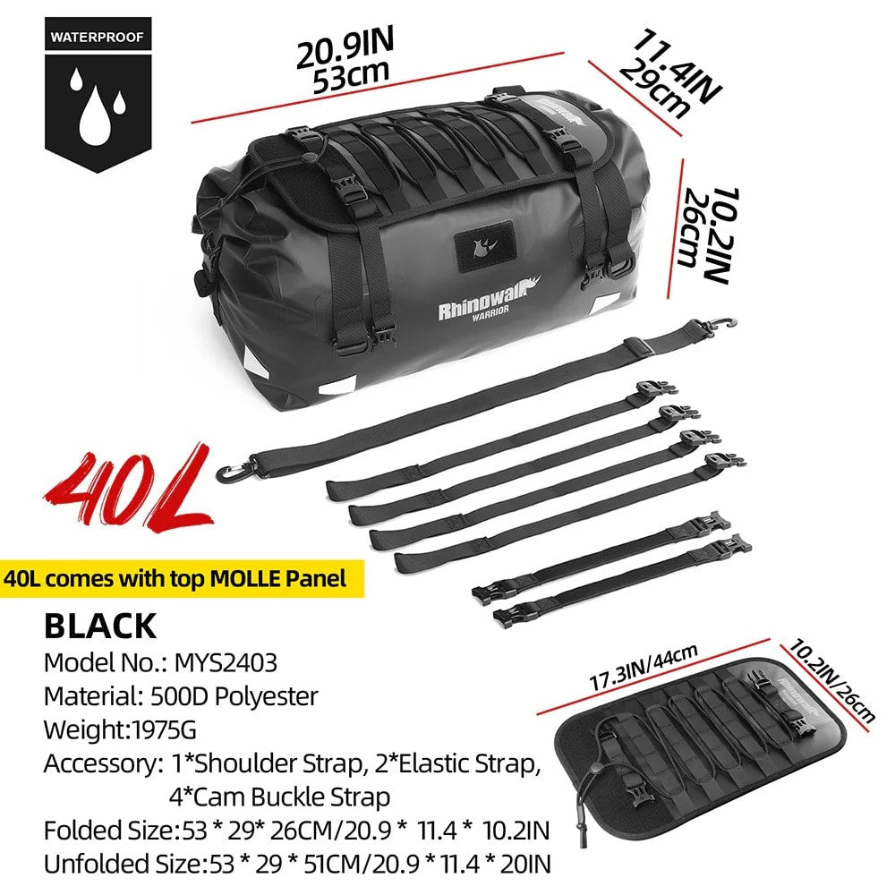 Bolso cola moto rhinowalk mys2403 warrior 40lts impermeable