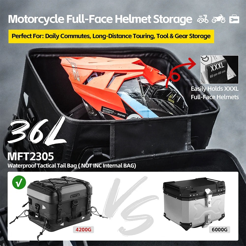 Bolso moto top case rhinowalk mft2305 tactical 36lts impermeable