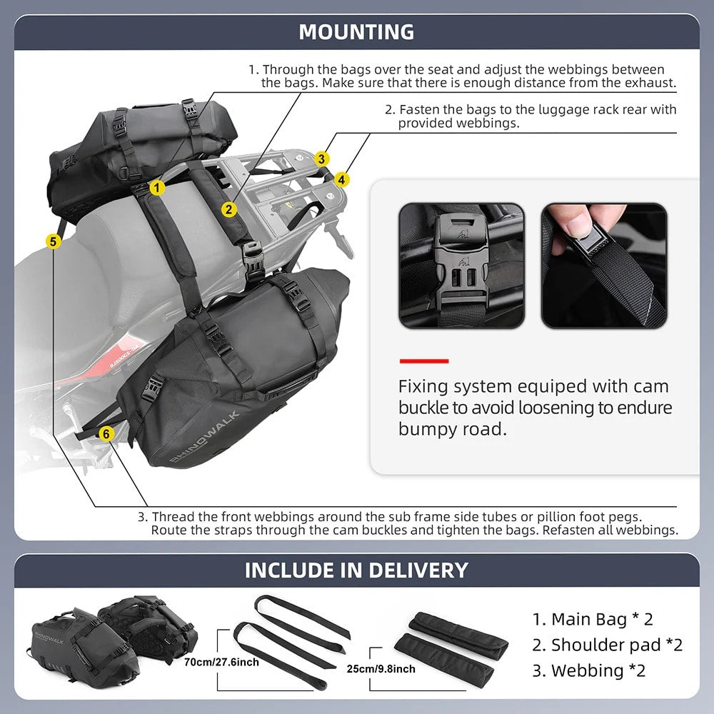 Bolsos laterales para moto Rhinowalk MT1418 18 litros impermeable