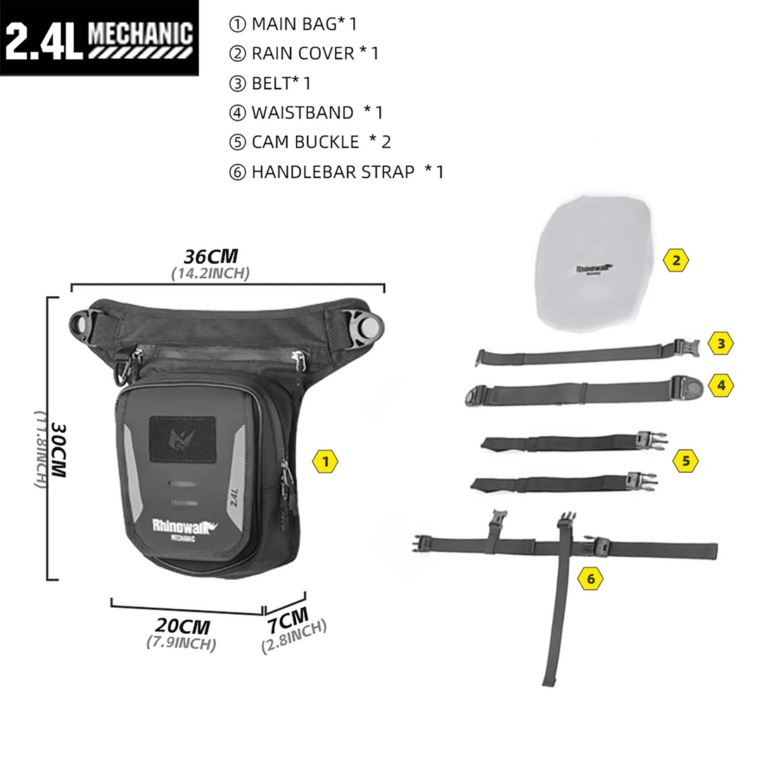 Muslera bolso de estanque rhinowalk mechanic mjx2008wt 2,4 litros