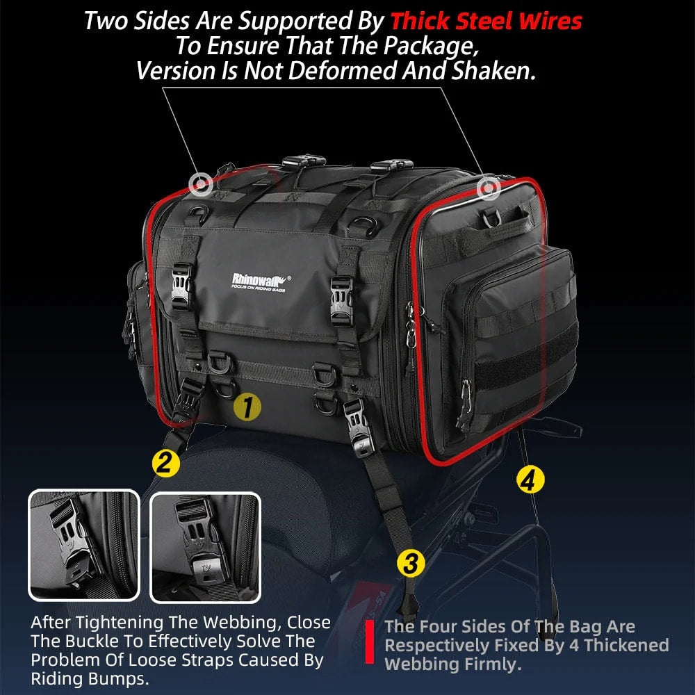 Bolso cola para moto rhinowalk MT4080 60 a 80 litros expandible impermeable