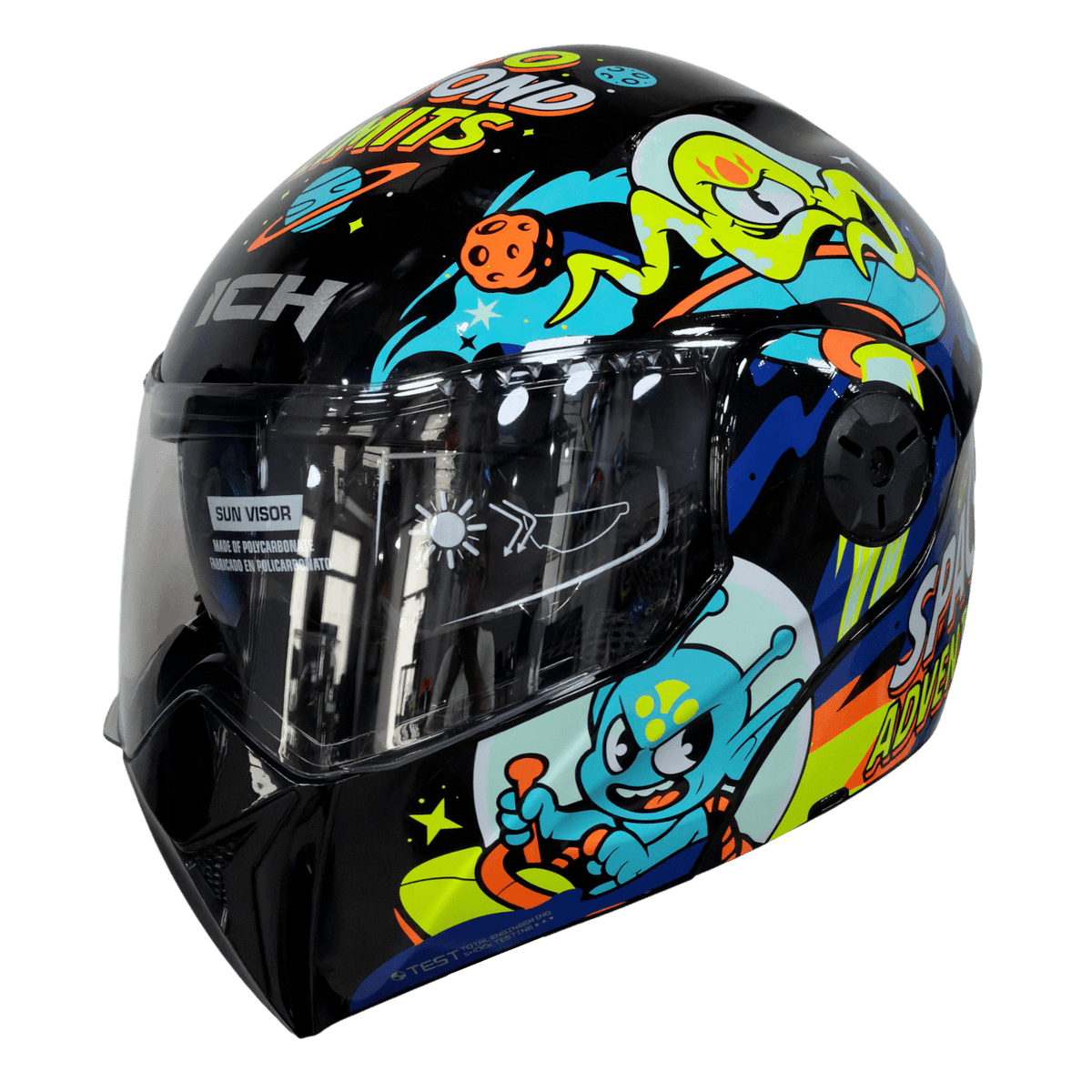 Casco moto ich 3110 jr astro fight az abatible con sun visor certificación dot