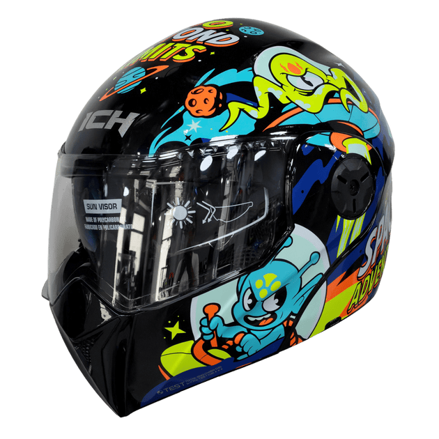 Casco moto ich 3110 jr astro fight az abatible con sun visor certificación dot