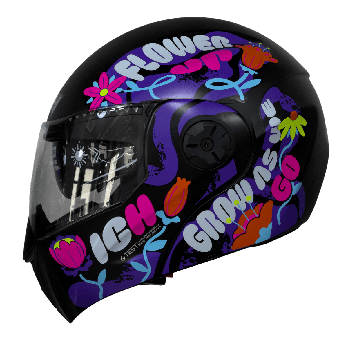Casco moto ich 3110 jr flower up fc abatible con sun visor certificación dot