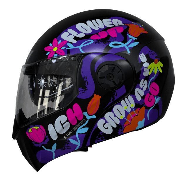 Casco moto ich 3110 jr flower up fc abatible con sun visor certificación dot