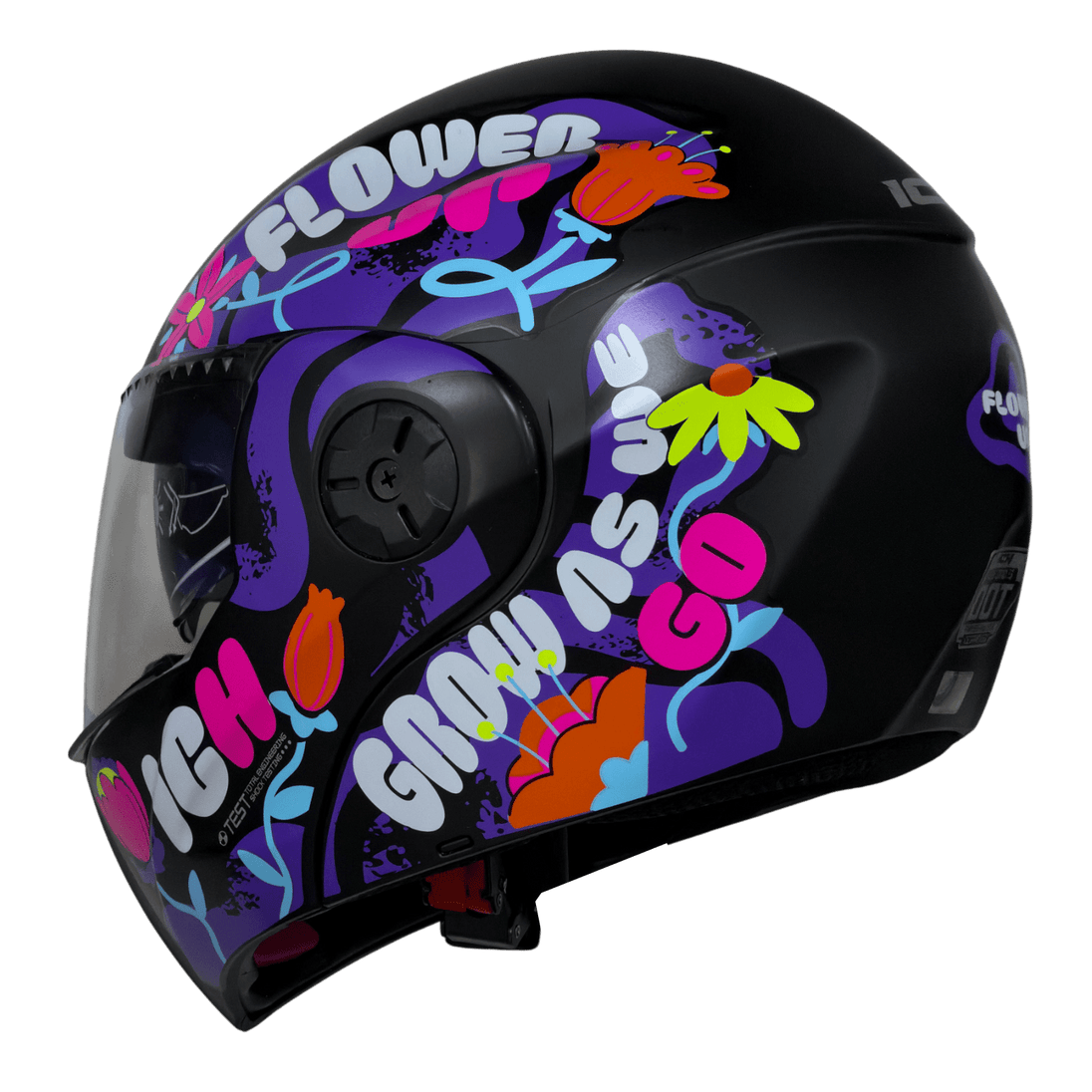 Casco moto ich 3110 jr flower up fc abatible con sun visor certificación dot
