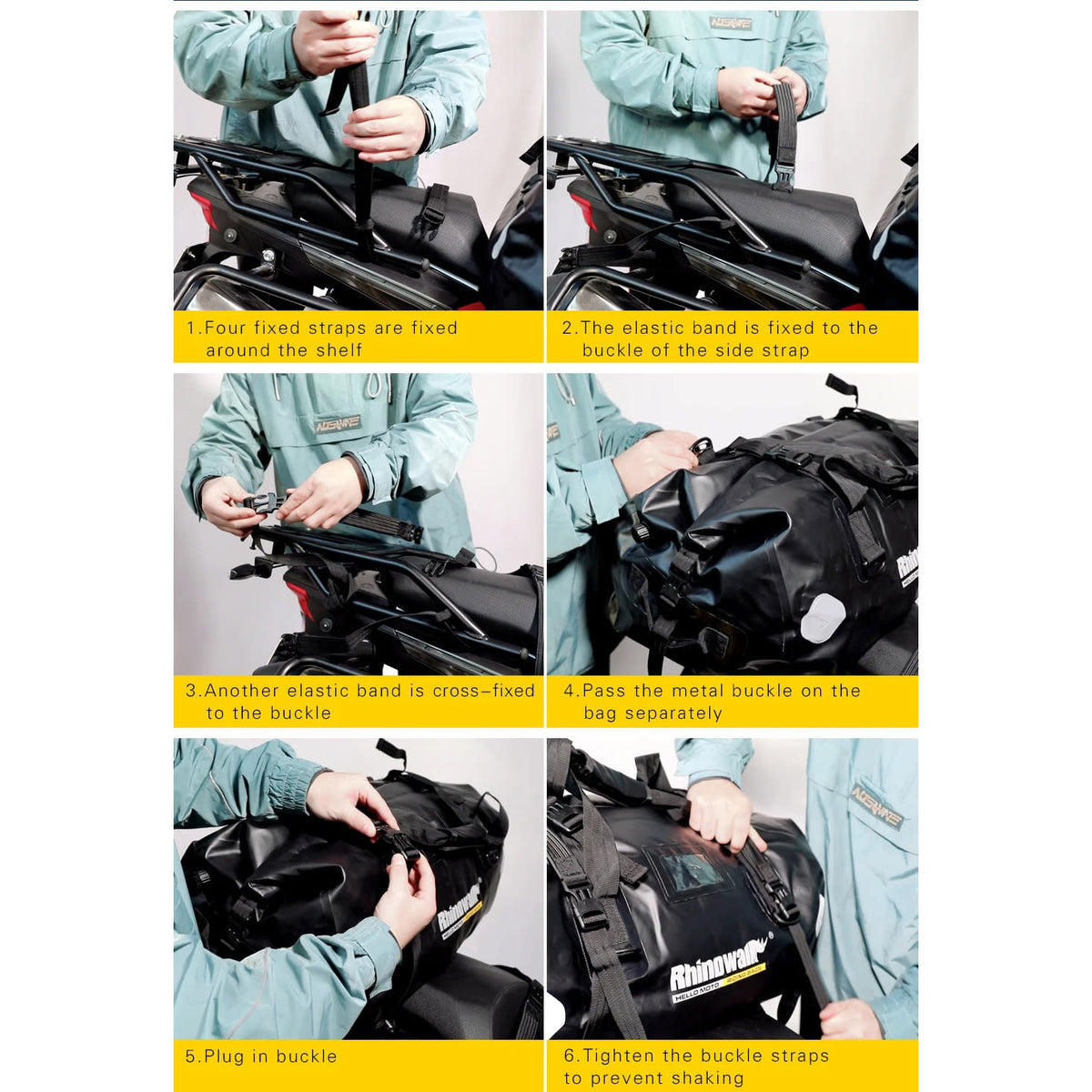 Bolso para moto rhinowalk mt20650 65l drybag waterproof