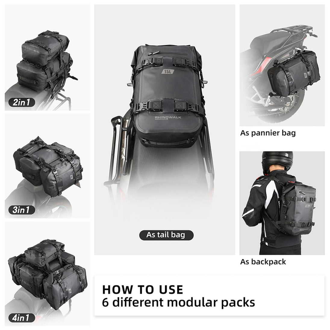 Bolso para moto Rhinowalk MT2215 15 litros impermeable