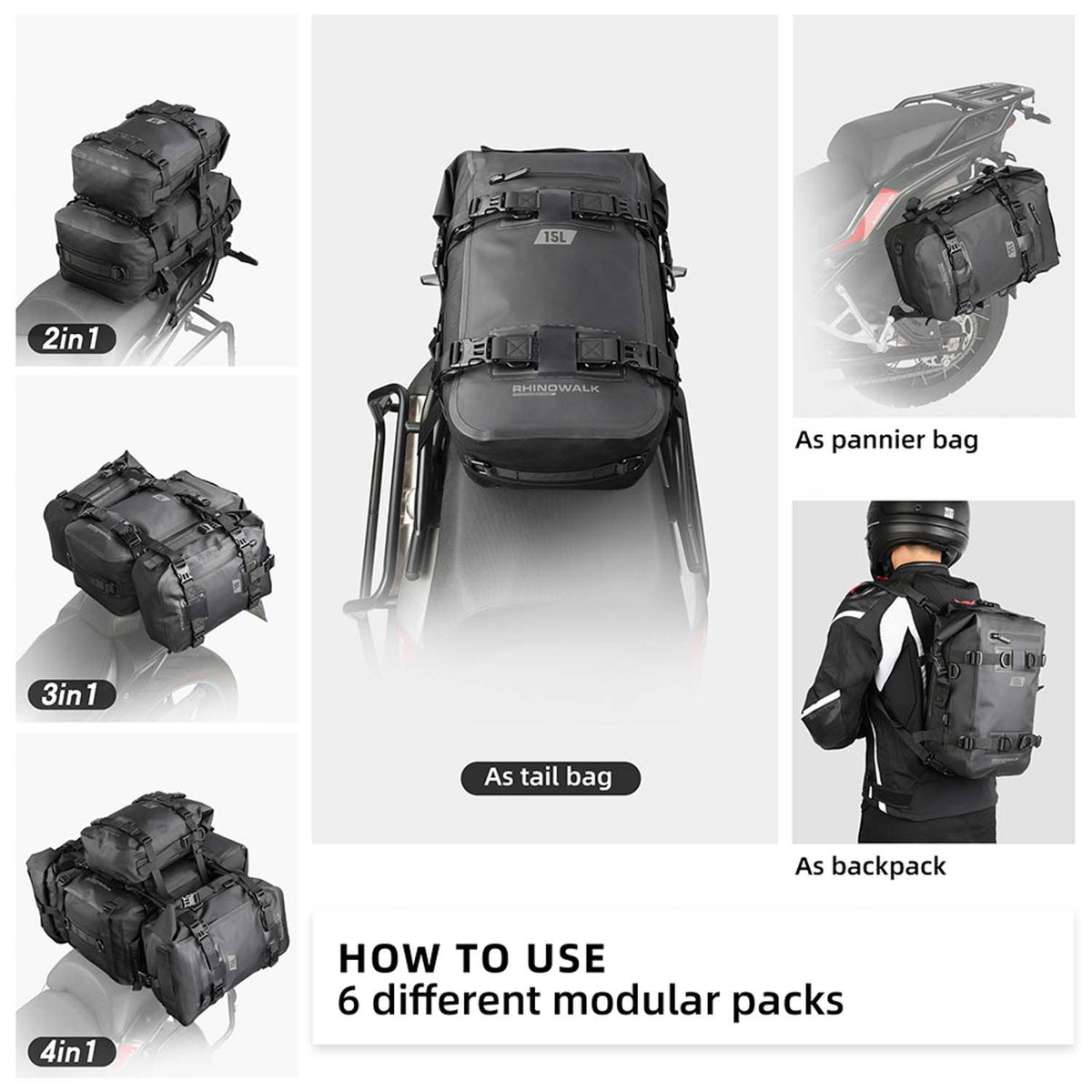 Bolso para moto Rhinowalk MT2215 15 litros impermeable