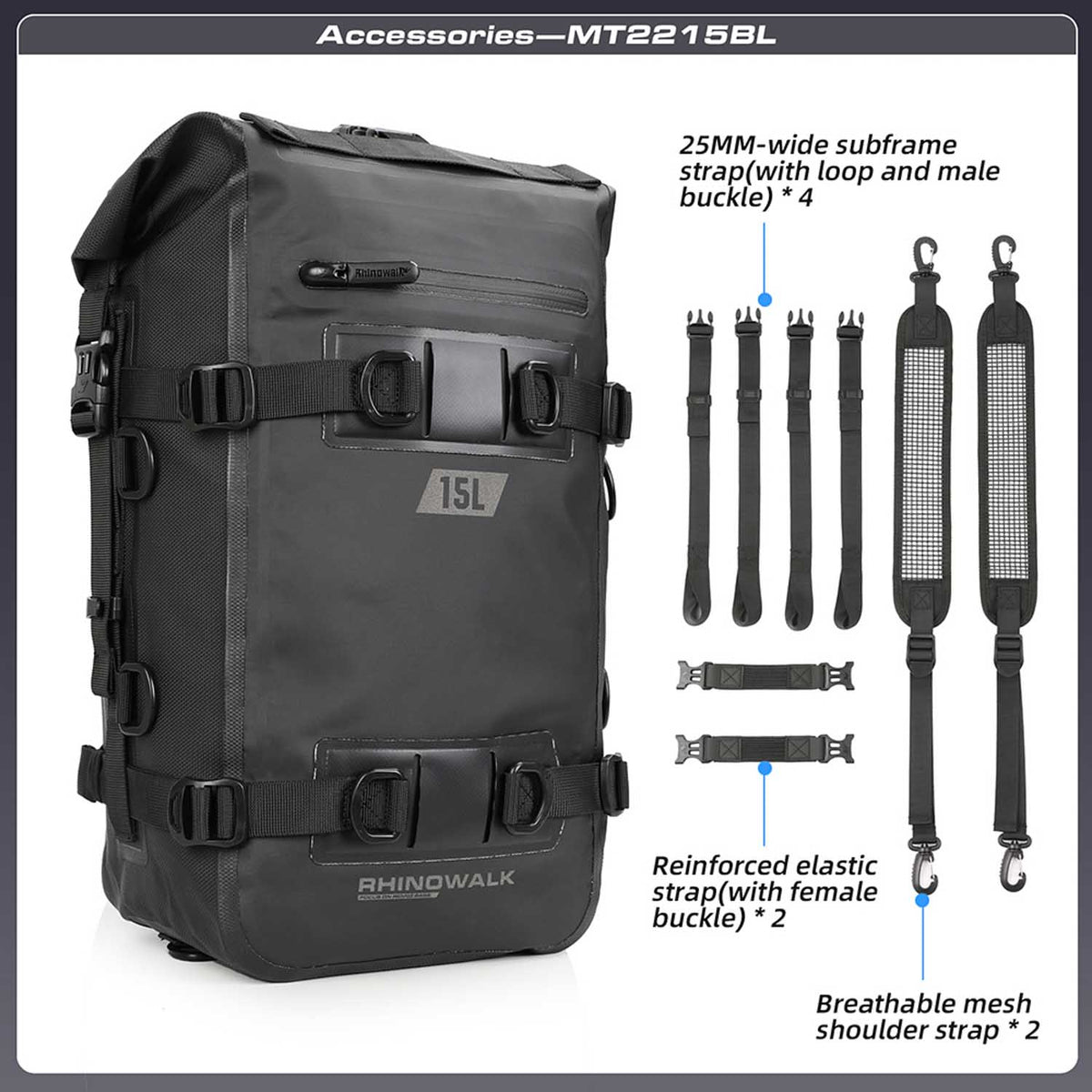 Bolso para moto Rhinowalk MT2215 15 litros impermeable