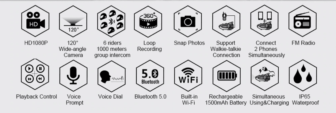 Manos libres bluetooth freedconn R1 plus casco moto camara full hd 1080p wifi e intercom 6 vias 1000mts