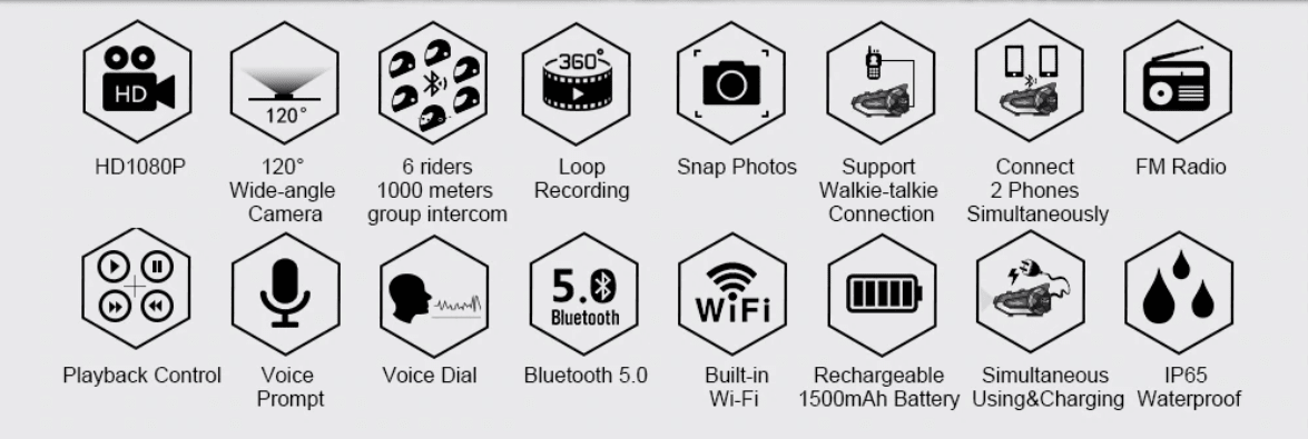 Manos libres bluetooth freedconn R1 plus casco moto camara full hd 1080p wifi e intercom 6 vias 1000mts