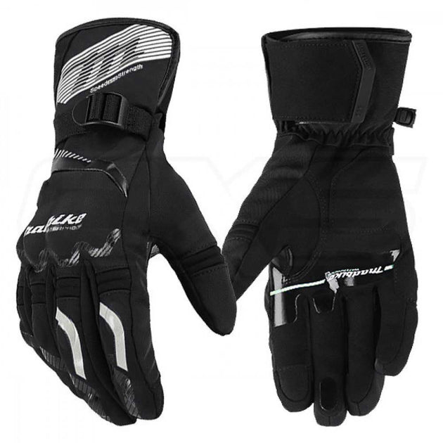 Guantes para moto largos madbike mad65 con protecciones touch invierno negro blanco
